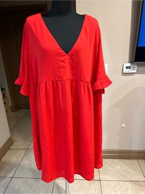 ANDREE BY UNIT Red V-Neck Ruffle Midi Dress